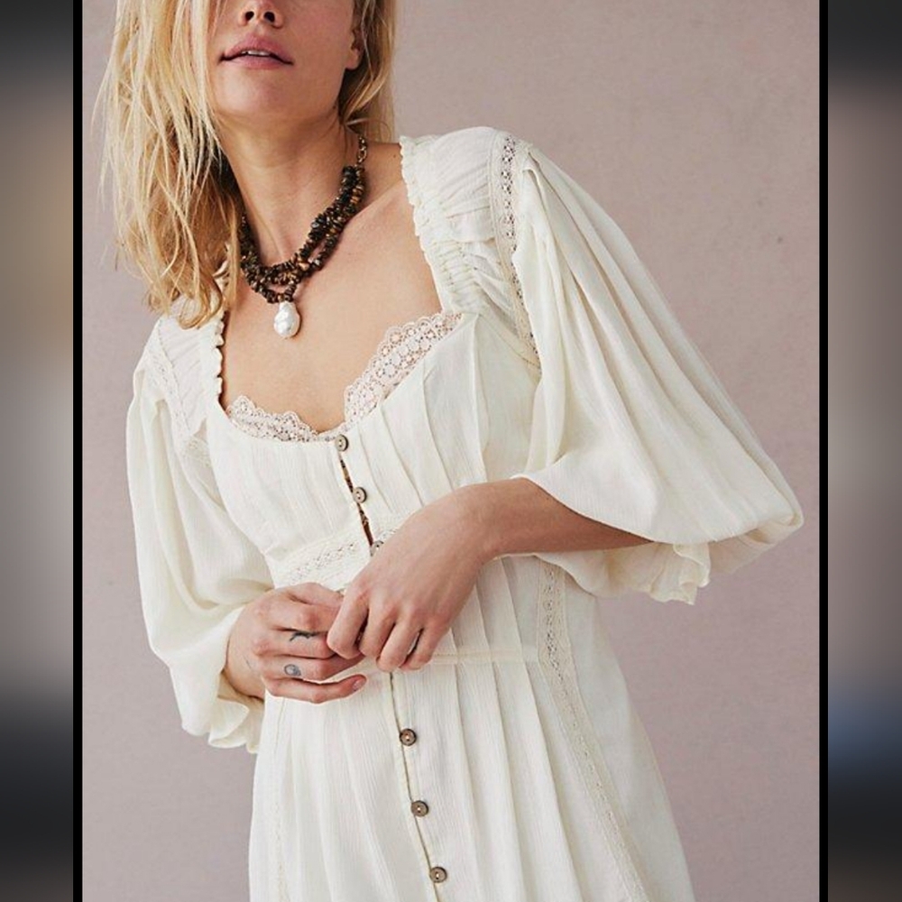 Free People Ivory Button-Front Maxi Dress - Picture 2 of 8